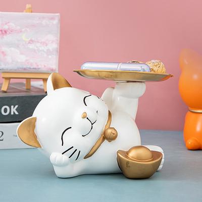 Estatua de Gato de Resina Bandeja Portallaves para Escritorio Decoración de Sala de Estar Escultura Almacenamiento Portallaves Decoración de Escritorio de Oficina para Mesa de Entrada