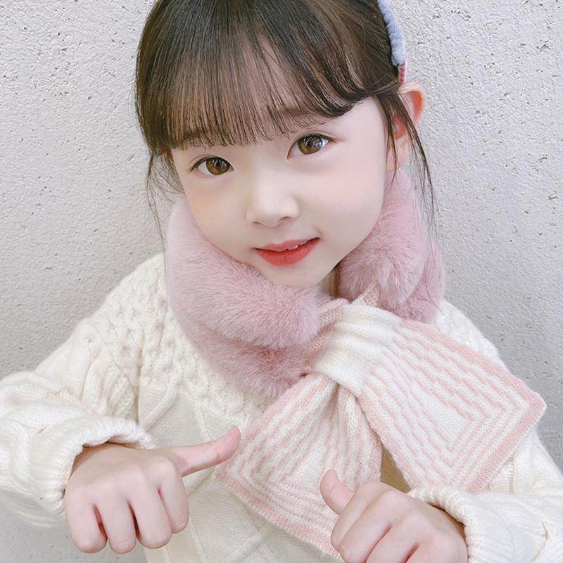 Winter Warm Baby Scarf Soft Plush Cross Collar Scarves For Kids Girls Print Knitted Neckerchief