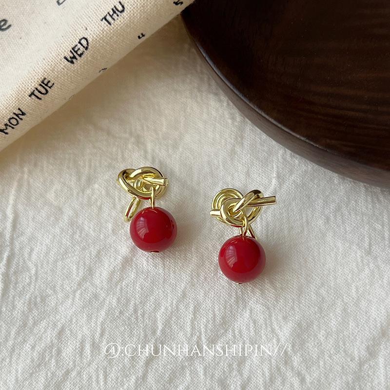 Internet Explosion, Rope Knot Stud Earrings, Light Luxury High-end Earrings, Geometric Simple Ear Clips, No Ear Holes, Tiger's Eye Stone Earrings.