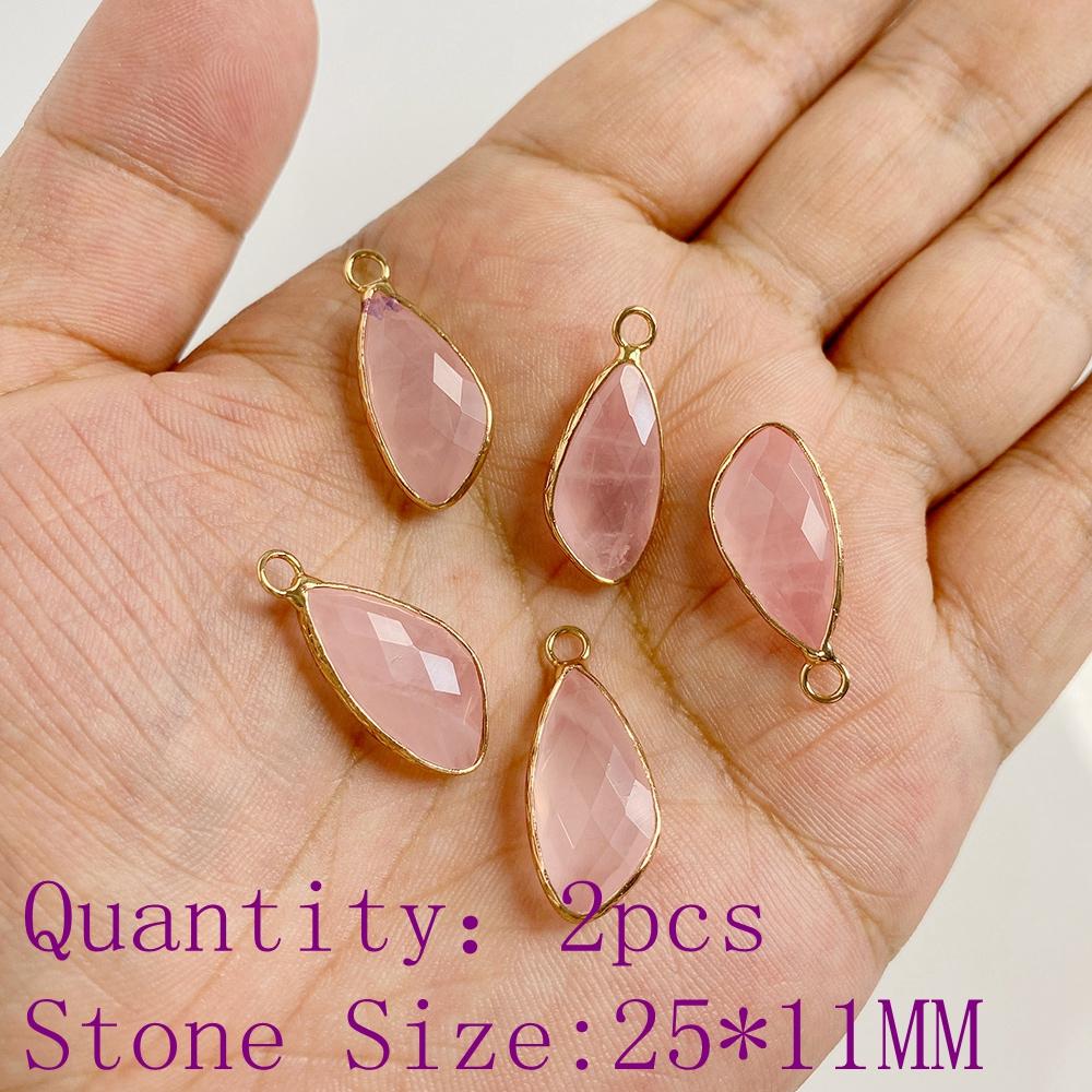 2pcs Natural Rose Pink Crystal Quartz Stone Pendant Conector Charm For Handmade Women Necklace Bracelet Earring Jewelry Making