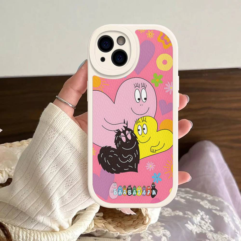 Cartoon Barbapapa Phone Case For IPhone 16 15 14 13 12 11 Pro Max Plus Leather Soft Cover