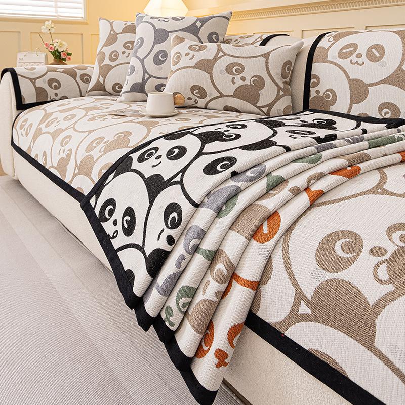New Cartoon Ins Panda Sofa Cushion, Universal Cover For All Seasons, One-Piece Straight Row Seat Cushion