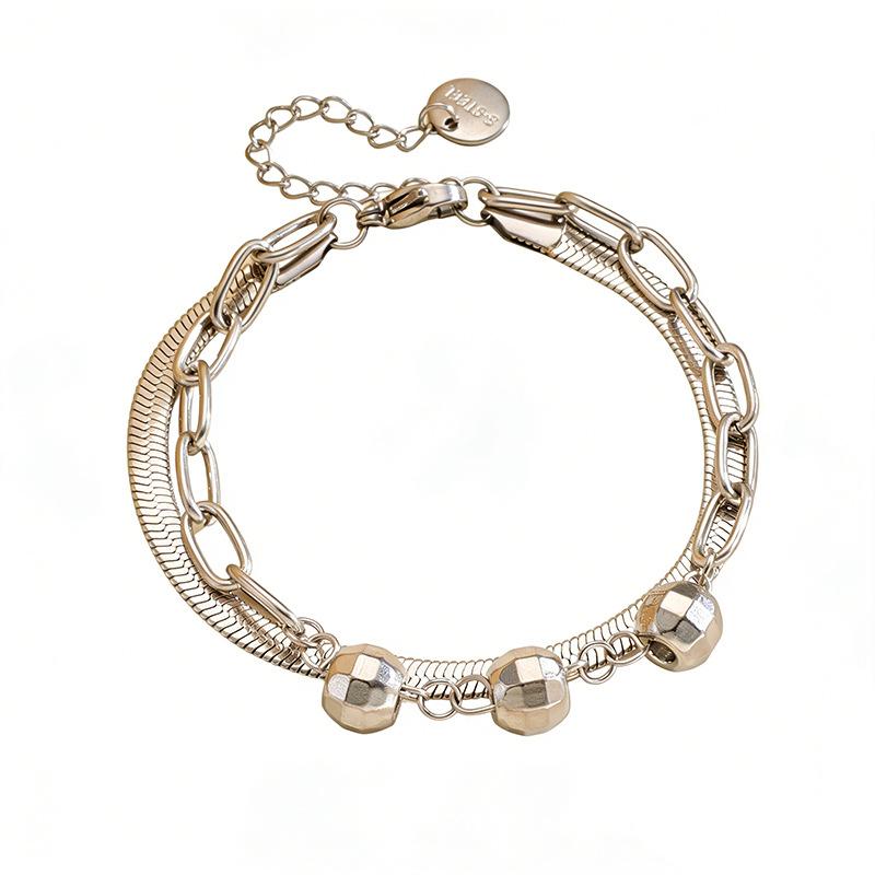 Female style bead double-layer stainless steel bracelet snake bone chain jewelry accessory