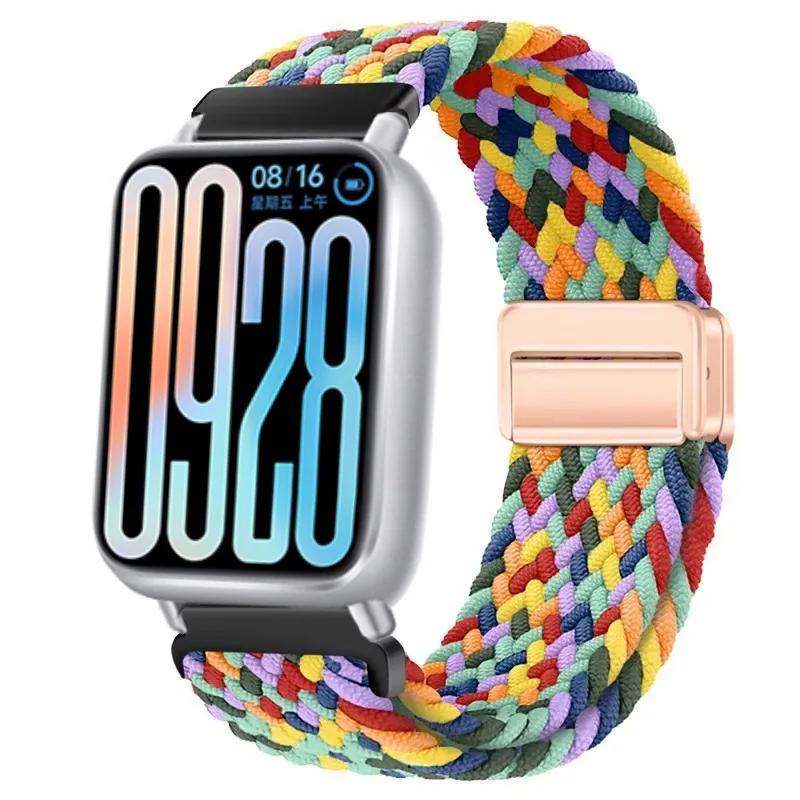 Nylon Strap for Xiaomi Band 8 Pro/9 Pro Braided Loop Magnetic Buckle Breathable Adjustable Wristband for Redmi Watch 6/5/4 Belt