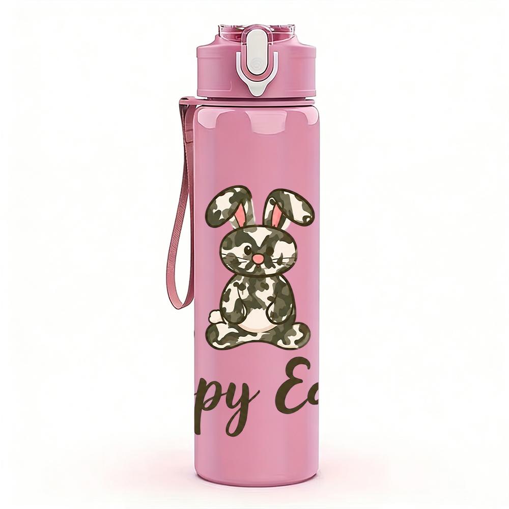 1PC Happy Easter Bunny Trio Figure 750ml Color Plastic Water Bottle Leakproof Flip Straw Lid For Sports Office Home Use