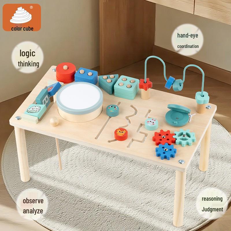 Wooden Busy Board: Multifunctional Activity Table for Toddlers, Bead Maze & Early Education Toy