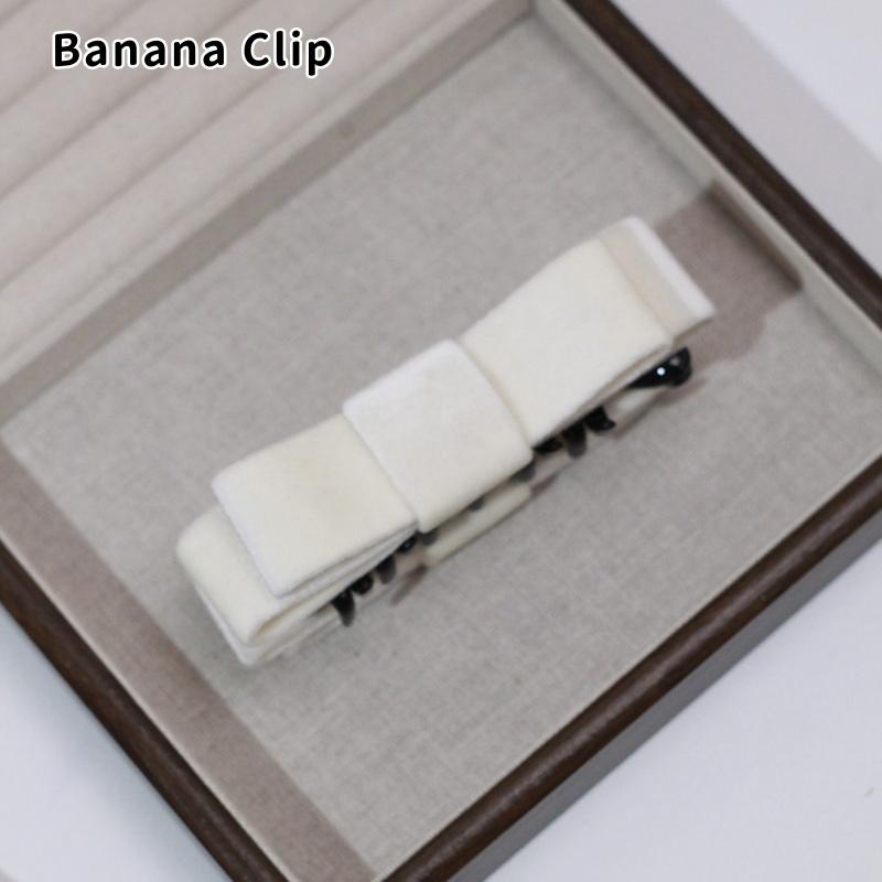 Korean Double-Sided Velvet Bow Banana Clip Women'S Autumn And Winter Temperament Elegant Ponytail Vertical Clip Hair Accessories