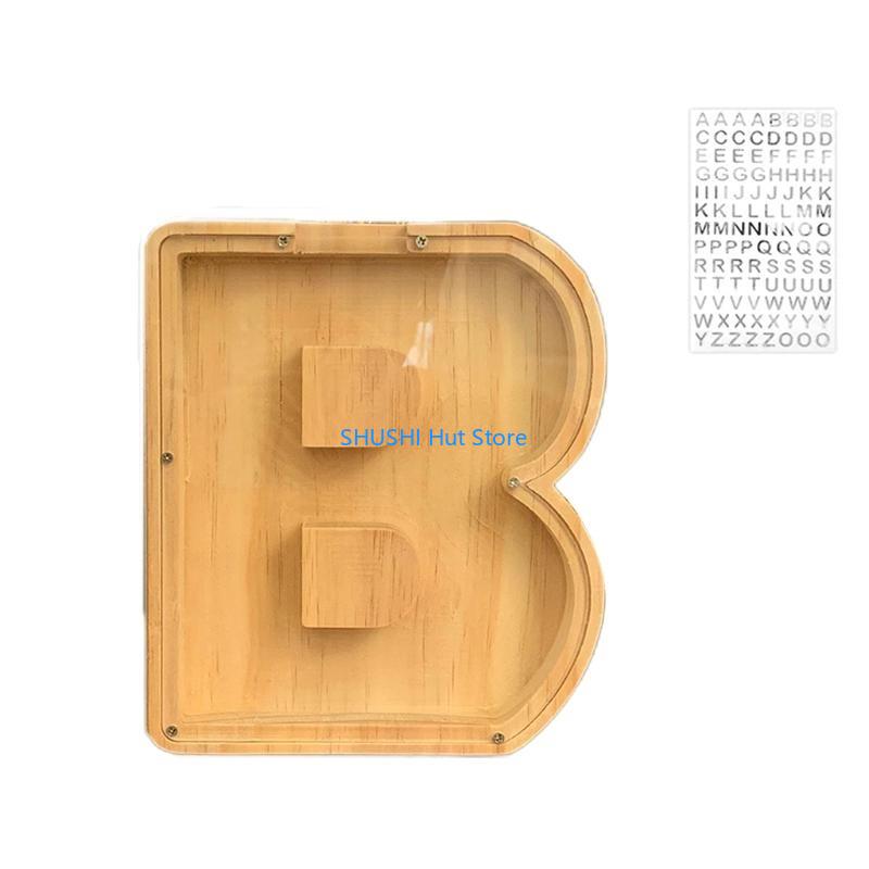 For Creative Nordic Wooden Letter Coin Simple Storage for Tank DIY Kids Money Saving Jar D57B