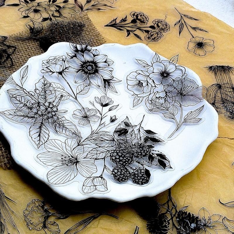 50 Blatt Schwarze, Transparente, Wasserdichte Pflanzenaufkleber, Blumen- und Pflanzenaufkleber für Scrapbooks, Tagebücher, Bastelarbeiten, Harzkunstprojekte, Planer,