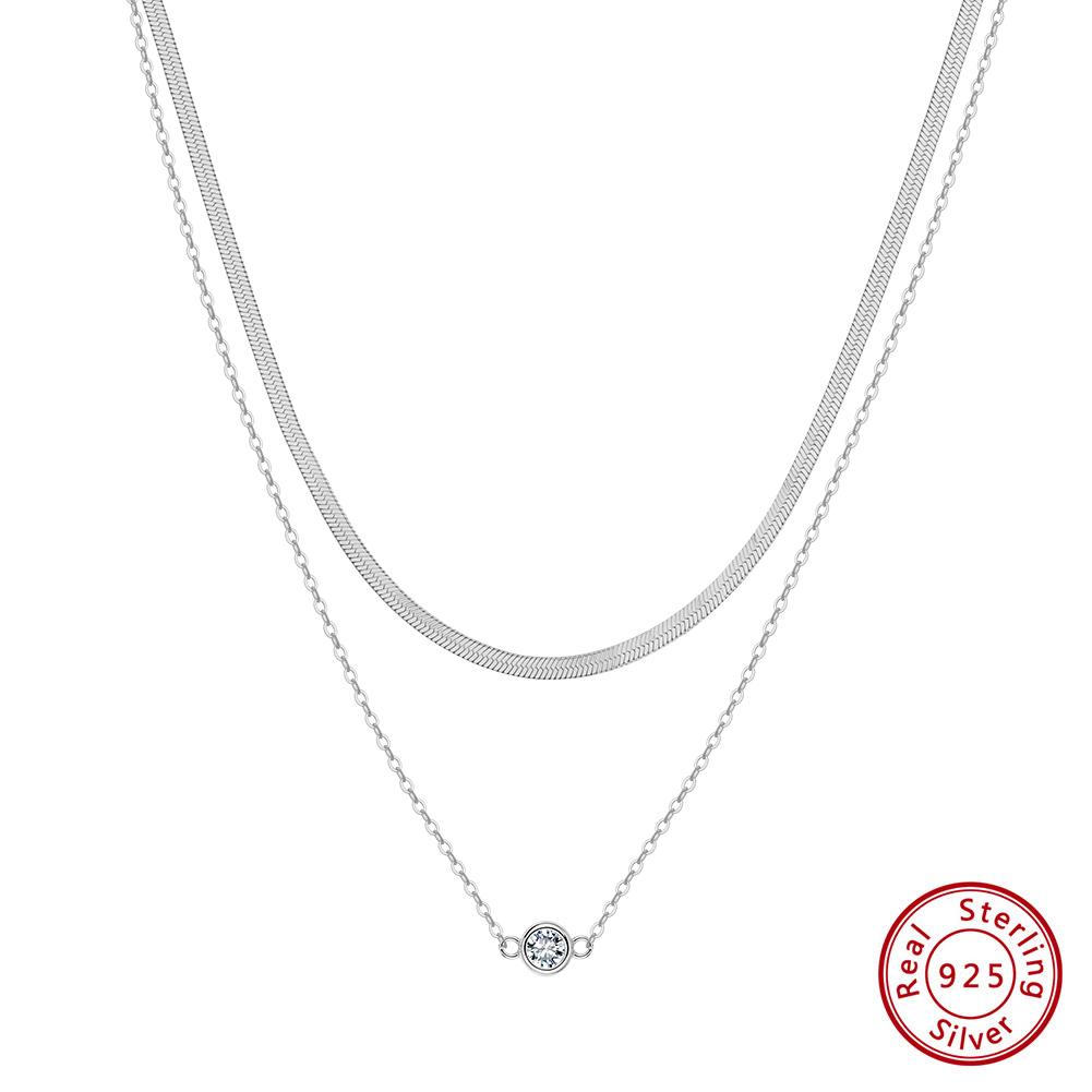 

EFFIE QUEEN Double Layered Necklace With 5A Zirconia Pendant 925 Pure Silver 2mm Snake Chain Women s Statement Jewelry BQN44