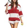 Schwarz-Weiß Colorblock Halbreißverschluss 3/4 Ärmel Oberteil & Shorts 2-teiliges Set