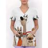 Womens V-Neck Short Sleeve Nursing Scrub Top With 3D Cartoon Print Comfortable Workwear Casual Medical Uniform