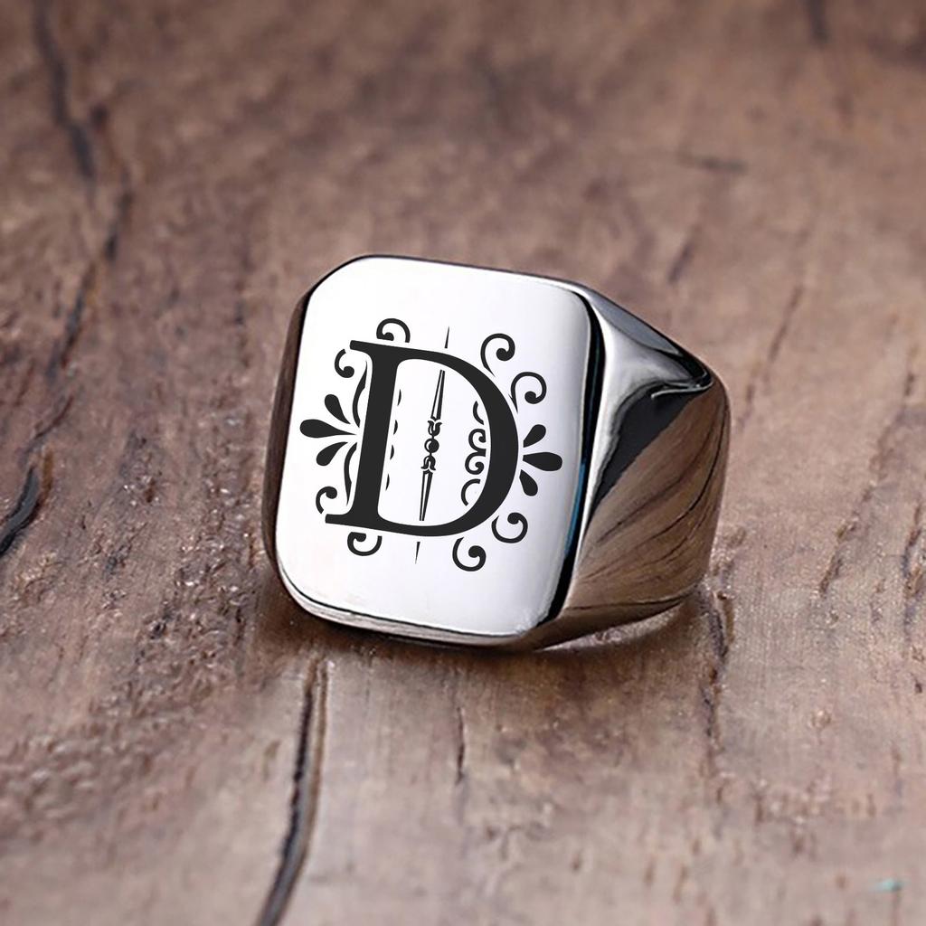 Herrenring, Sigent-Ringe, Alphabet-Ring aus Edelstahl für Herren, Vatertagsgeschenk