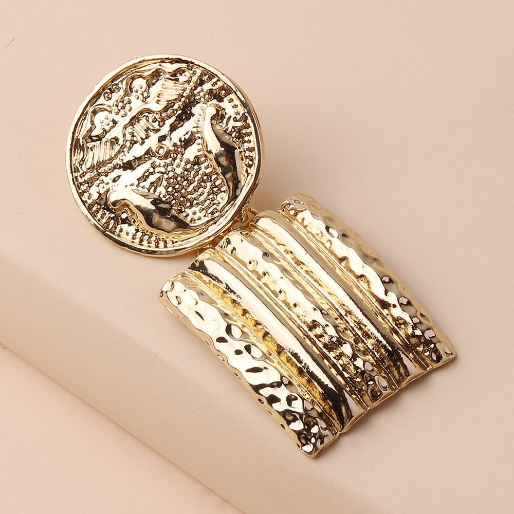 Contemporary Geometric Gold Metal Earrings With Relief Design For Collectors