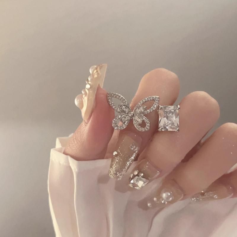 Exquisite Butterfly Sugar Cube Ring For Women Adjustable Geometric Fashion Jewelry 2024