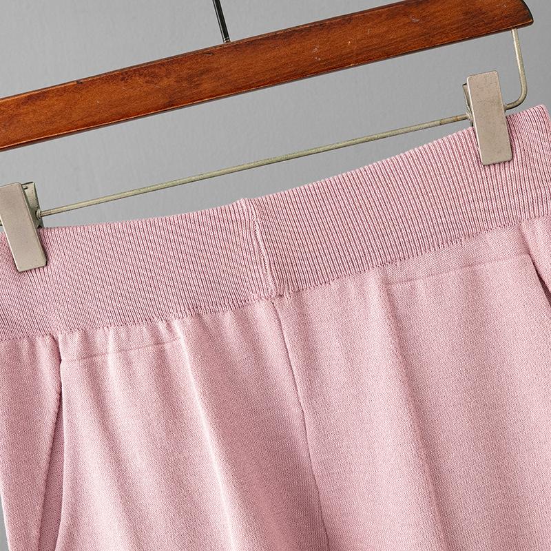 Summer Women's Knitted T-shirt Suit Plus Size Ice Silk Fashion Short-sleeved Top Trousers Casual Two-piece Set