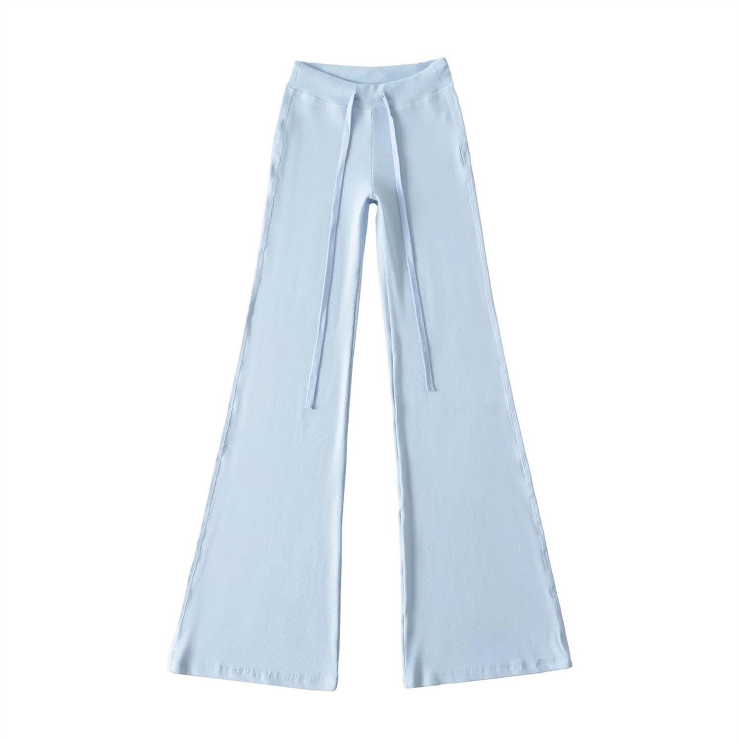 

Women s Gray Low Waist Drawstring Micro Flare Pants – Slimming, Floor-Length Casual Sweatpants for Autumn. M синій