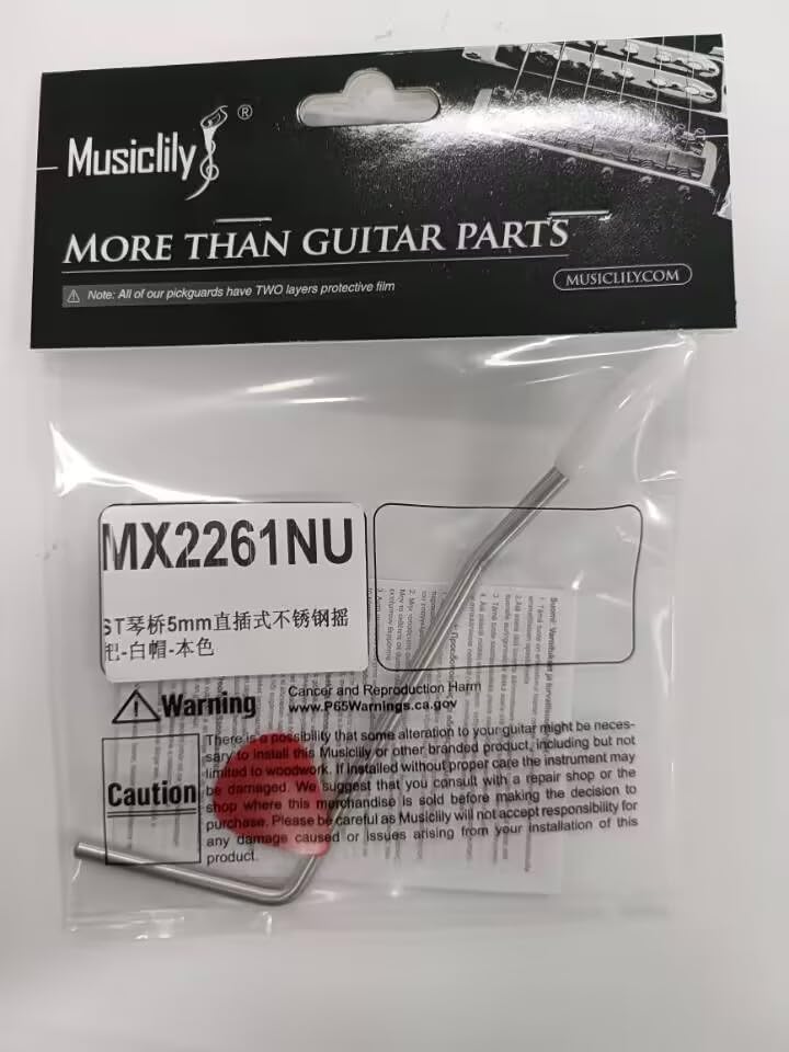 Musiclily Ultra 5mm Stainless Steel Push-In Tremolo Arm for Korean Wilkinson Guitar Tremolo Bridges, Original White Cap