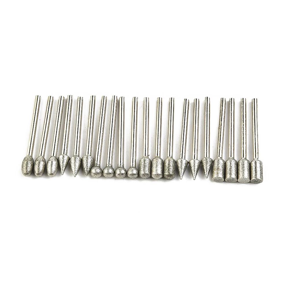 Emery Grinding Burr Set 20pcs 3mm Shank For Rotary Tools Used In Engraving Cutting Polishing Carving And Finishing