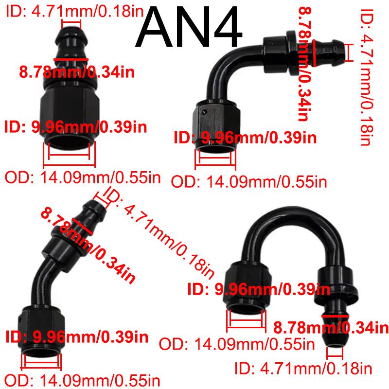 6X 4AN 6AN 8AN 10AN 12AN Oil Fuel Cooler Push-On Hose Fittings 0 45 90 180 Degree Push Lock Rubber Tube End Adapter Aluminum