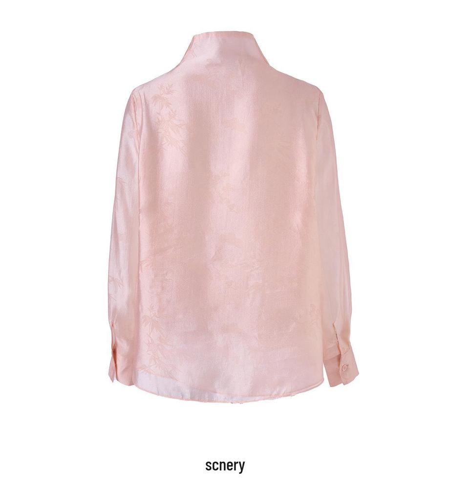 Elegant Silk Jacquard Stand Collar Shirt - Spring Style