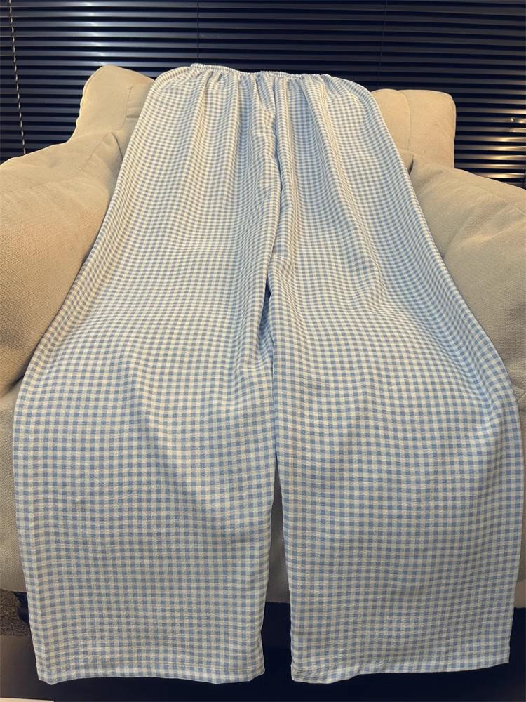 Tall Women's Extended Plaid Pajama Pants - 105cm Loose Wide-Leg Summer Pants, Perfect for Walking - 110cm Length