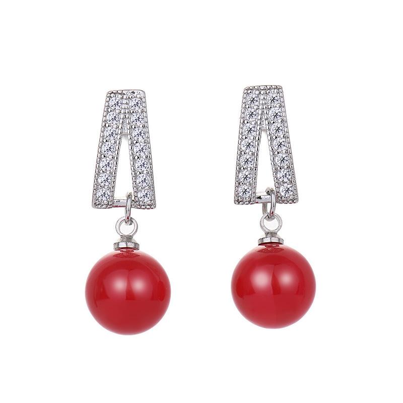 Neue Nadel-Ohrringe Zirkon Einfach und Elegant Kleine Perlen-Ohrringe Temperament Göttin Ohrringe