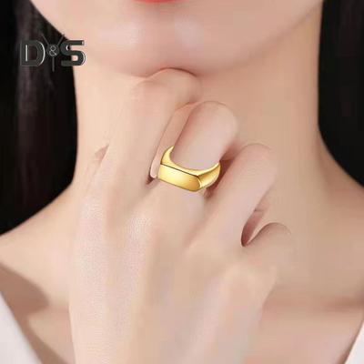 Retro Ring Pure Color Polished Titanium Steel Flat Surface Simple Style Luster Multi Sizes Anti-Rust Lightweight Finger Jewelry
