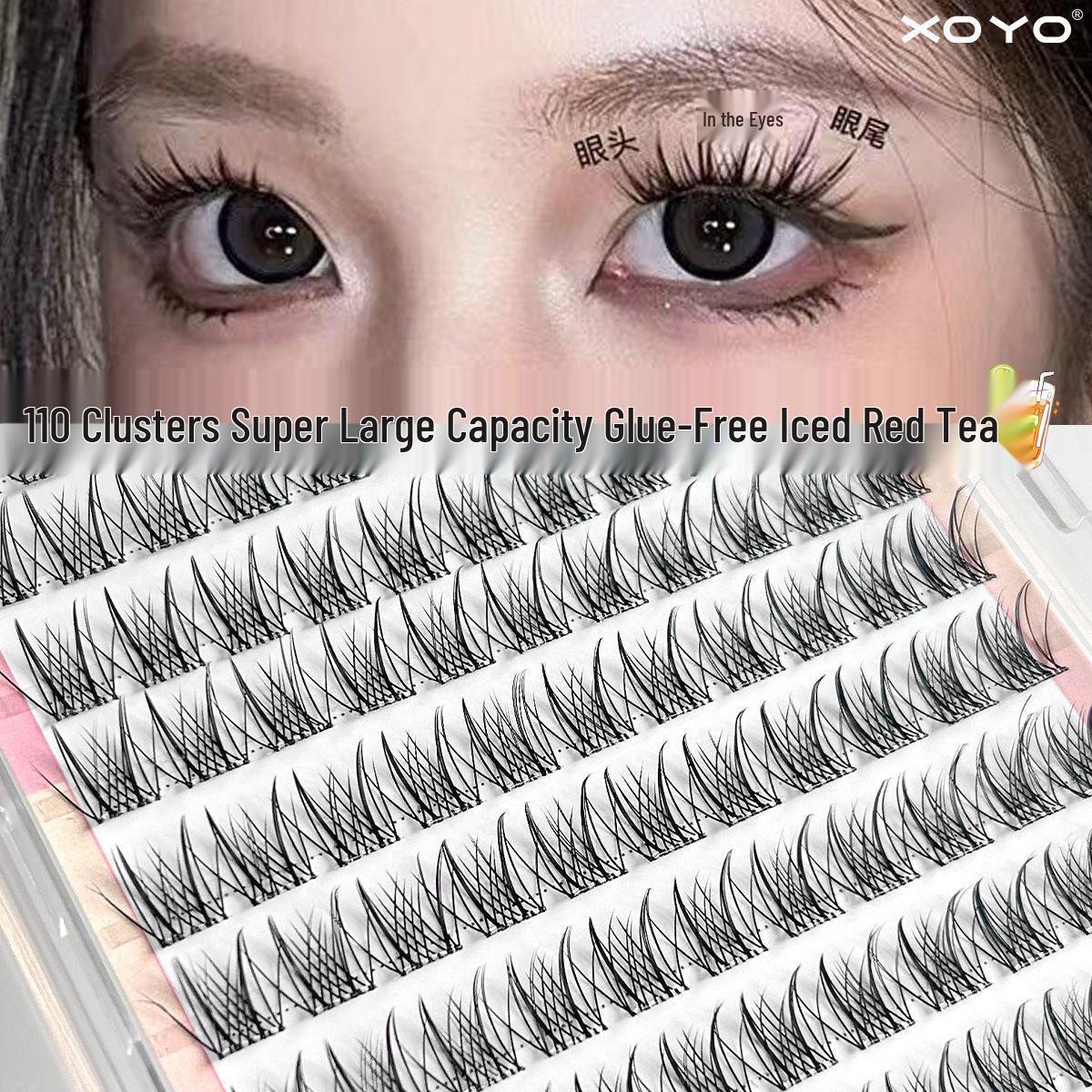 XOYO Ice Tea Glue-Free False Eyelashes - Russian Barbie Cluster for Beginners, Natural & Dense