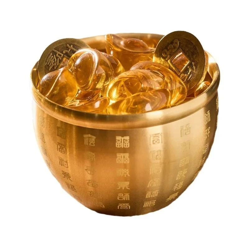 Brass Hundred Blessings Bowl Feng Shui Mini Tabletop Decoration for Home Office Exquisite Wealth & Good Luck Gift