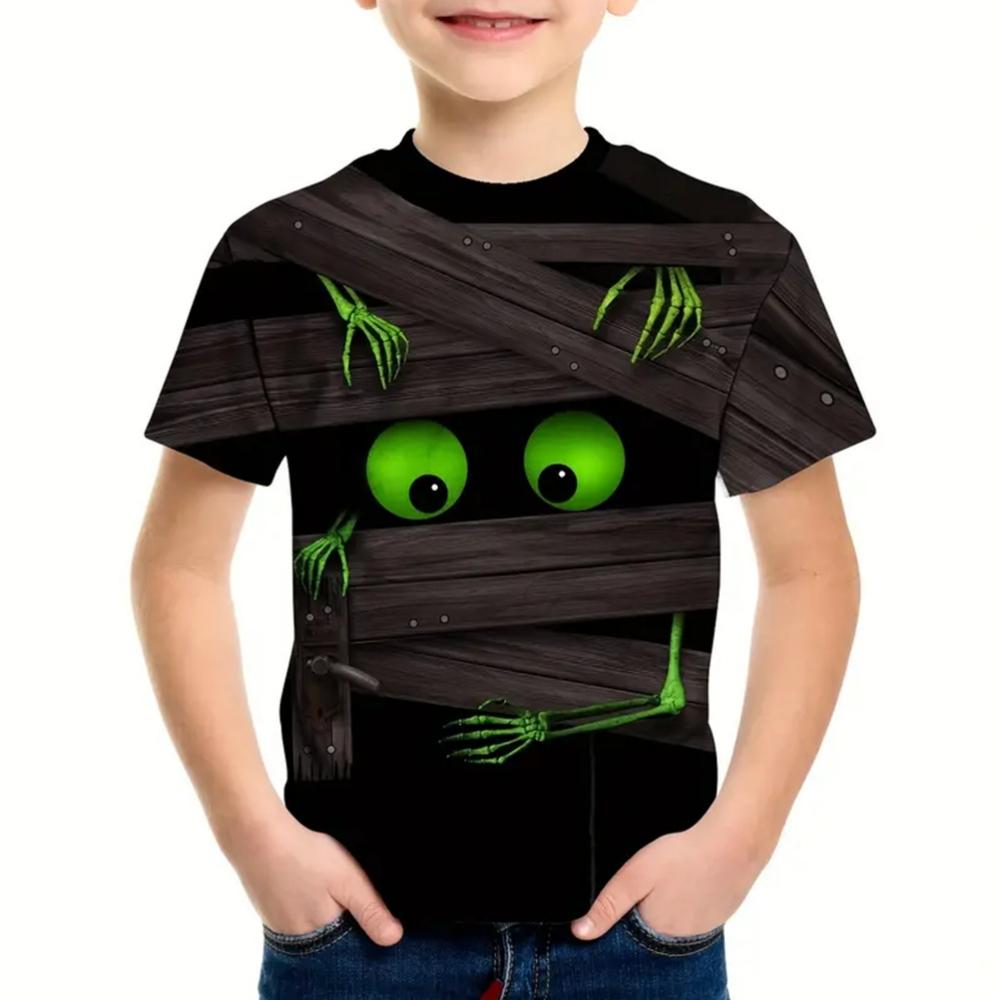 Letní trička pro chlapce s 3D potiskem kreslených obrázků, pohodlná, s kulatým výstřihem, krátkým rukávem, venkovní oblečení pro děti