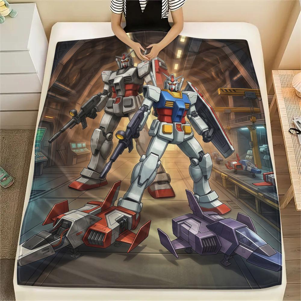 Mobile Suit Gundam Print Flannel Blanket, Warm Comfortable for Bedrooms, Sofas, Beds, Chairs -HE45