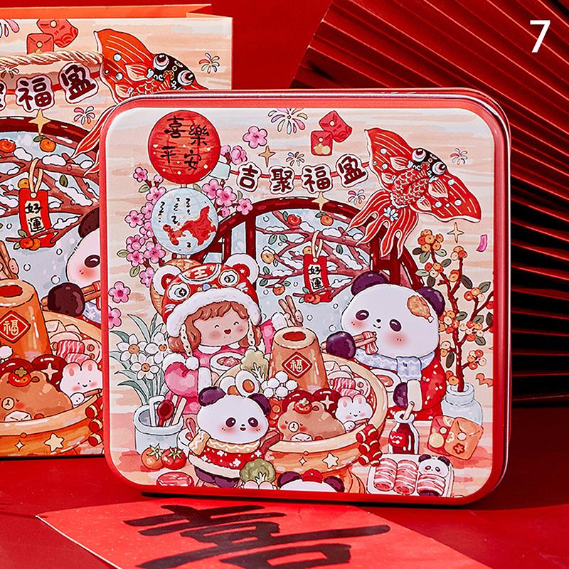Chinese  Year Tinplate Candy Tin Can Metal Box Cartoon Year Of The Horse Panda Printed Candy Cookie Tea Storage Gift Case