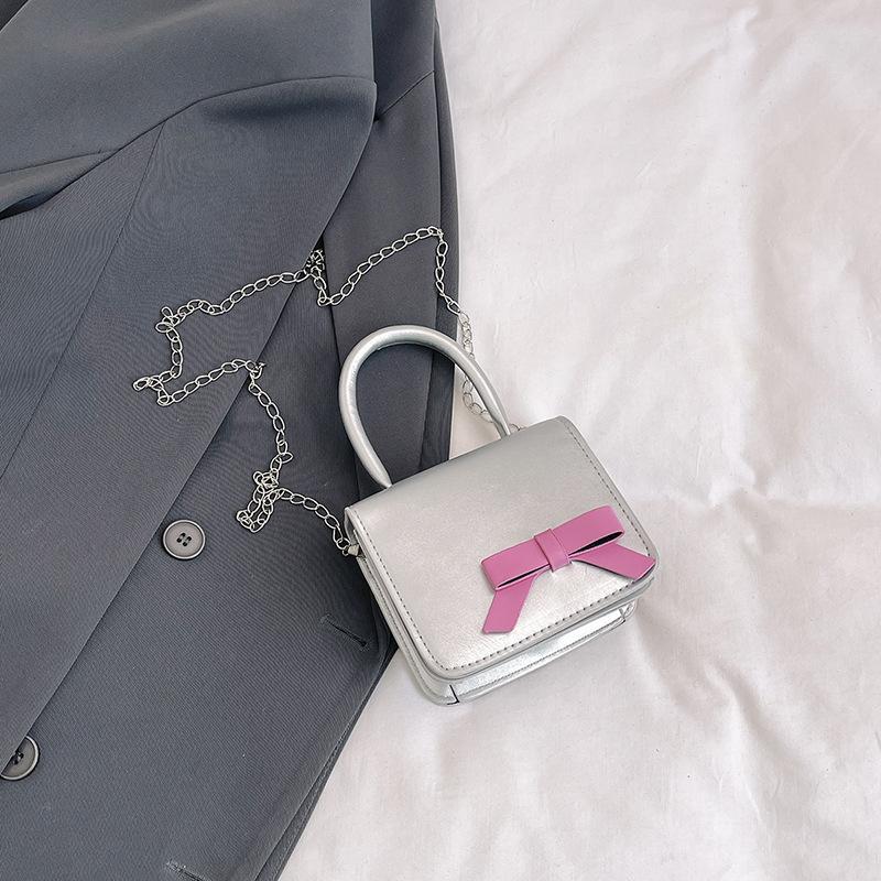 Handbag women's new creative bow contrasting color mini square bag sweet girl messenger bag shoulder bag
