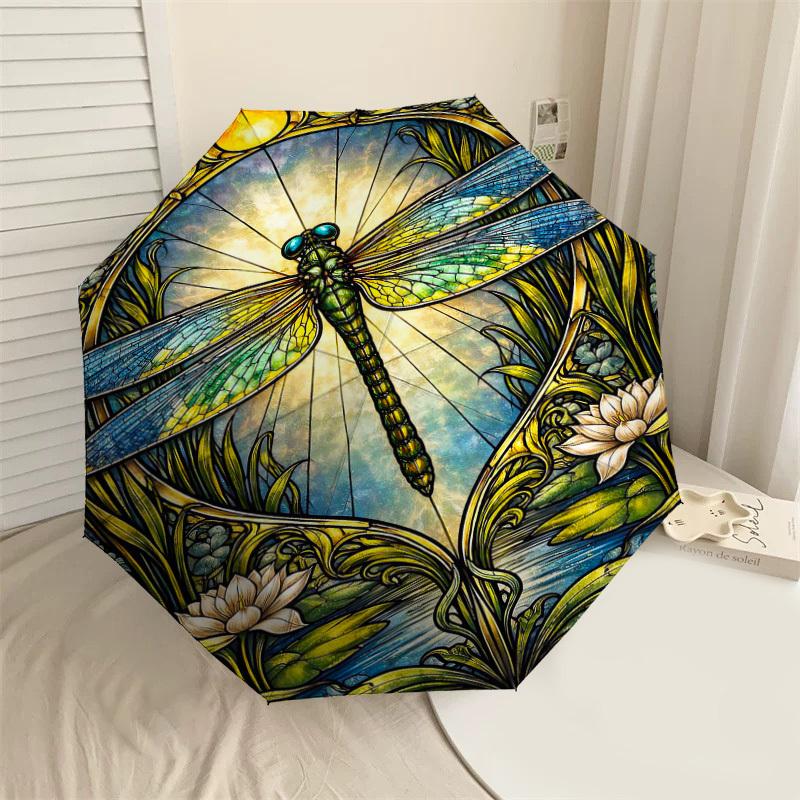 

1PC Dragonfly Stained Glass Umbrella-8-Rib Reinforced Portable Folding Travel Suitable for All Seasons Outdoor Daily Use-J343