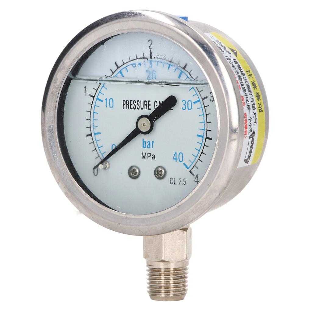 Pressure Gauge Stainless Steel Vibration Resistant Oil Manometer 1 4in NPT Bottom Connection 0 4Mpa