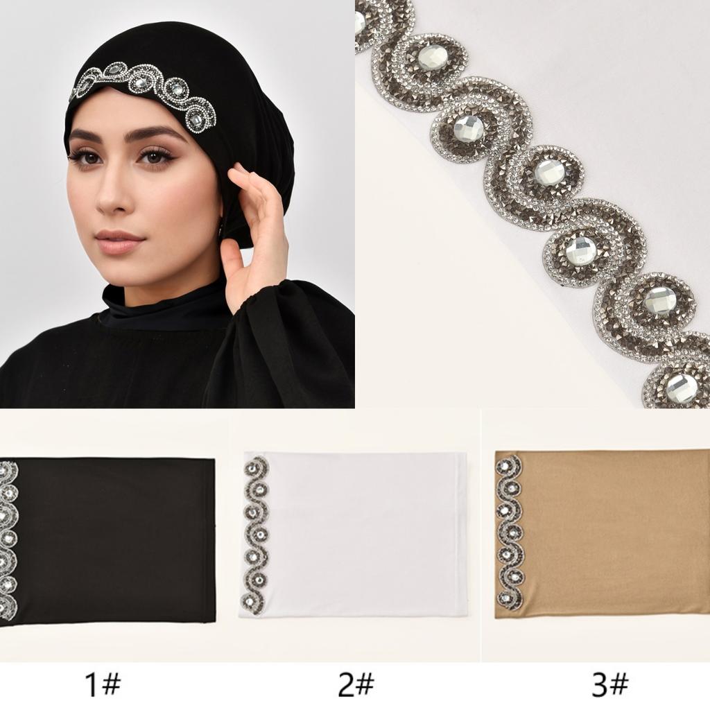 Muslimische Schlauchmützen Damen Weiche Premium Jersey Unterkappen Glänzender Strass Innerer Hijab Diamant Einlage Turban Offene Mützen Islam Ramadan