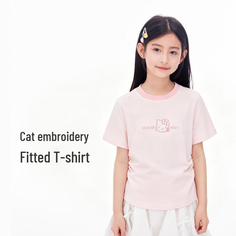 

Girls Cat Embroidery Short Sleeve T-shirt 110
