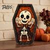 Spooky Fireplace Accents Vintage Halloween Wooden Table Decoration, Rustic Black Cat Ghost Skeleton Pumpkin Decorations Desktop Block Sign for
