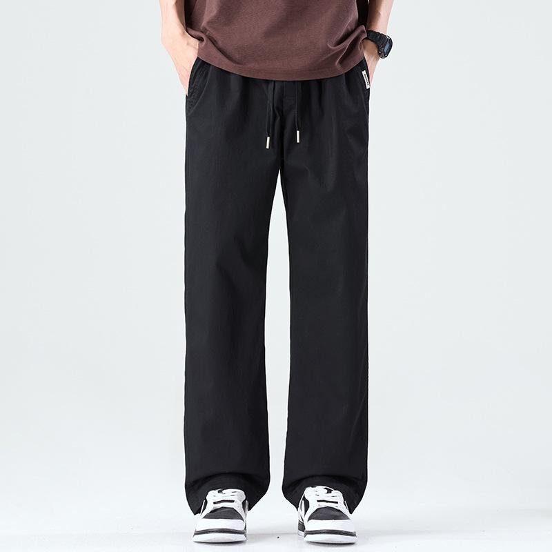 American Simple Trendy Brand Loose Straight Long Pants Men's Solid Color Versatile Commuting Comfortable Elastic Waist Casual Pants Men