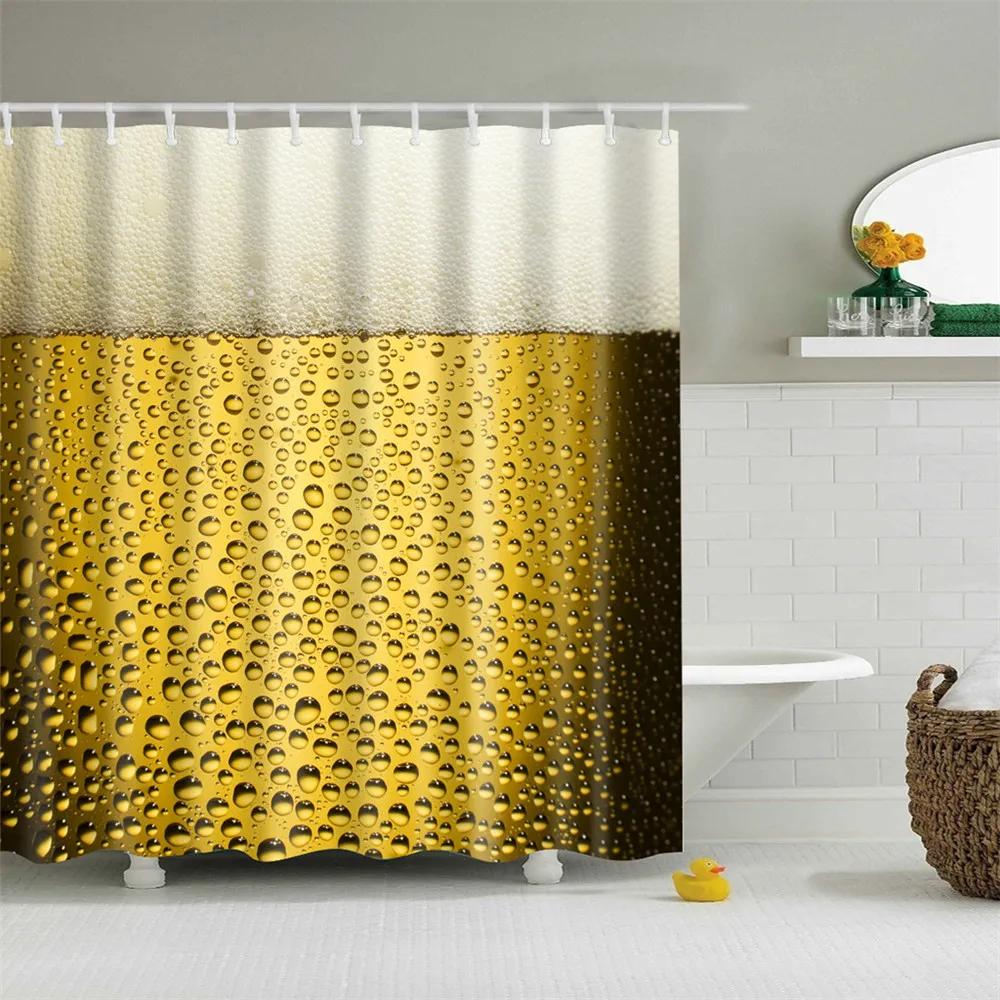Wooden Door Shower Curtains Bathroom Curtain Stripes Letters Printed Waterproof Bath Screen Curtain for Home Decor with Hooks