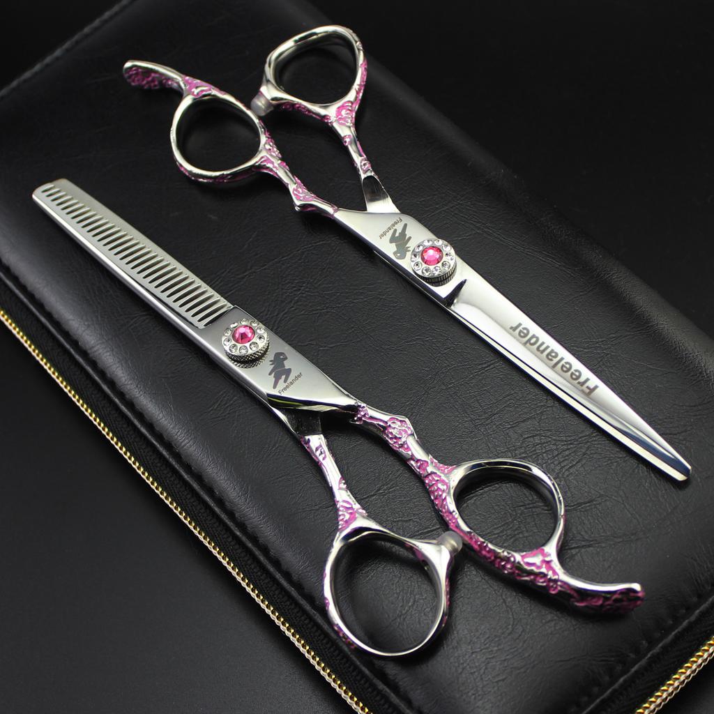 6.0 inch pink flower, plum blossom handle hair scissors, hair scissors, flat scissors, tooth scissors, thin scissors, special for hair salons