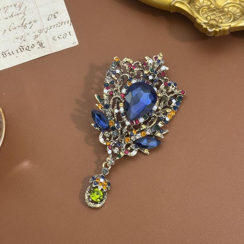 Fashionable Vintage Feng Shui Crystal Brooch, Alloy Inlaid with Rhinestones, Colored Pendant, Brooch, Clothing Accessory
