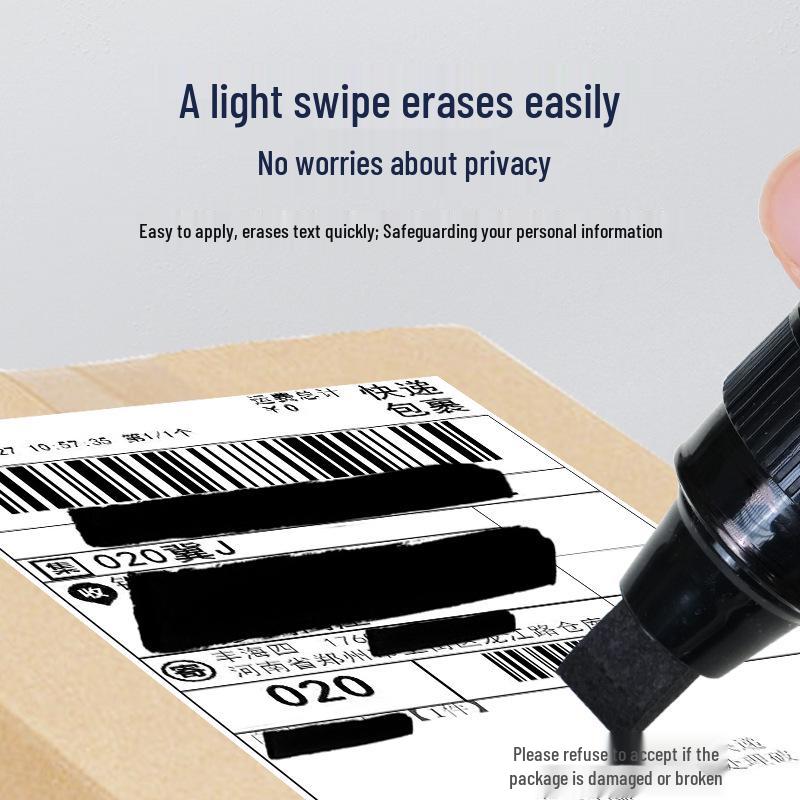 Zhongbai Black Privacy Protection Flat Tip Refillable Quick-Drying Marker Pen 6MM