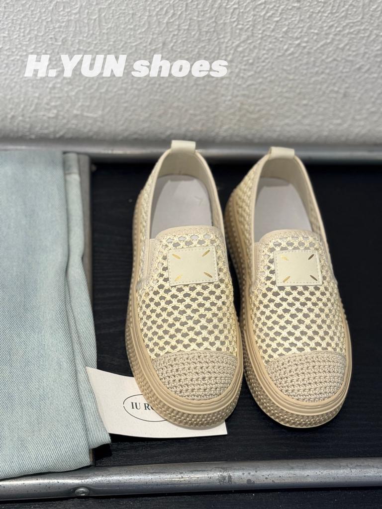 Mesh Hollow Breathable Fisherman Shoes Women's One-pedal Lazy Loafers 2025 Summer New Straw Biscuit Women's Shoes