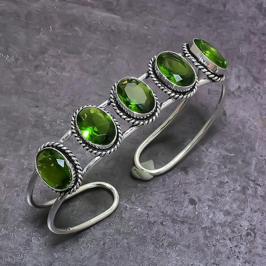 Peridot Ethnic 925 Sterling Silver Cuff Bangle Adjustable j5W95