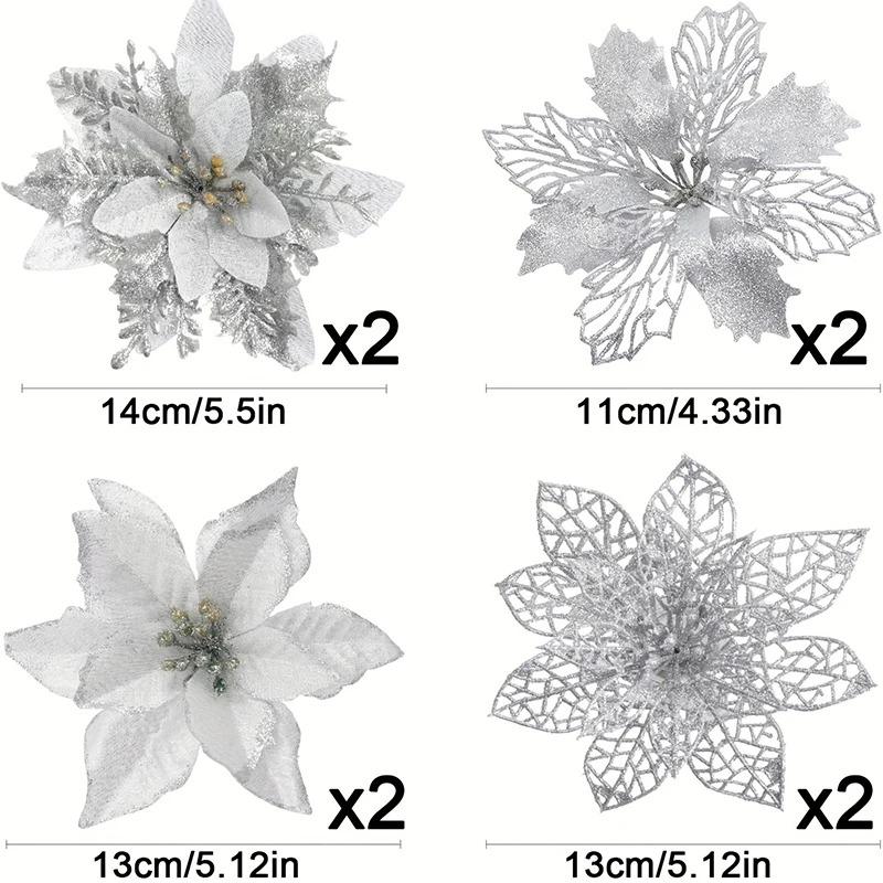 8/16Pcs Christmas Decorations Glitter Artifical Flowers Christmas Tree Pendant Ornaments for Home Decor Xmas New Year Accessory