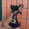 1 Pcs Creative New Black Cat Broom Resin Crafts Dining Table Art Gifts Home Decoration Statue Halloween Desktop Decoration