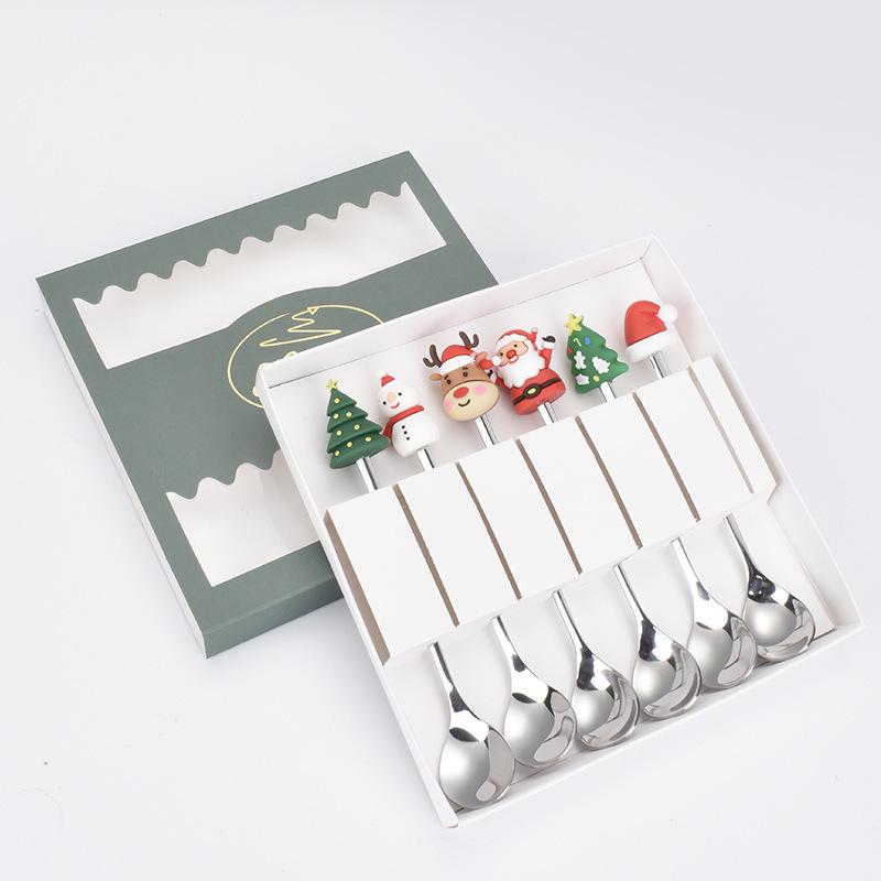 Cartoon Christmas Tree Stainless Steel Dessert Cutlery Set: Cute Fruit Fork & Spoon Gift