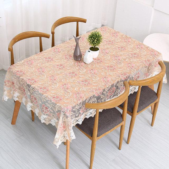 Neu Tischdecke Transluzenten Glas Garn Stickerei Europäischen Stil Spitze Abdeckung Waschbar Tisch Tuch Für